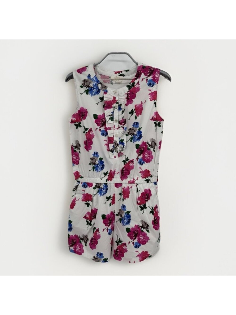 Kate Spade Cotton Sleeveless Floral Romper size S Small Ruffle Front Pockets